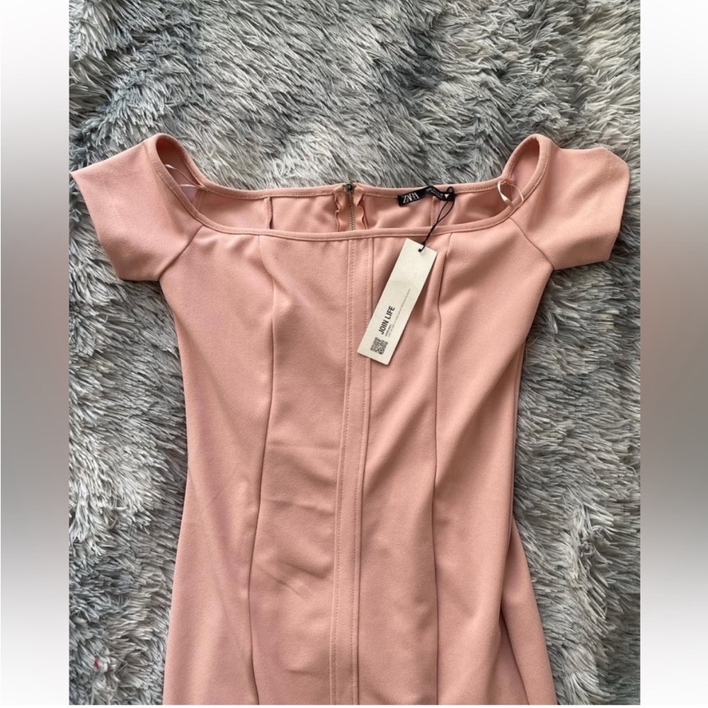 ๐(NWT) ZARA Bloggers Fav Blush Pink Off-The-Shoulder Sheath Midi/Maxi Dress. LG - Picture 14 of 15